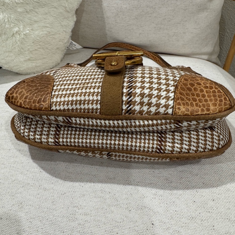 ‼️SOLD‼️Ralph Lauren Houndstooth Neutral Croc Leather Toggle Lock Hobo Bag Purse - Picture 8 of 16